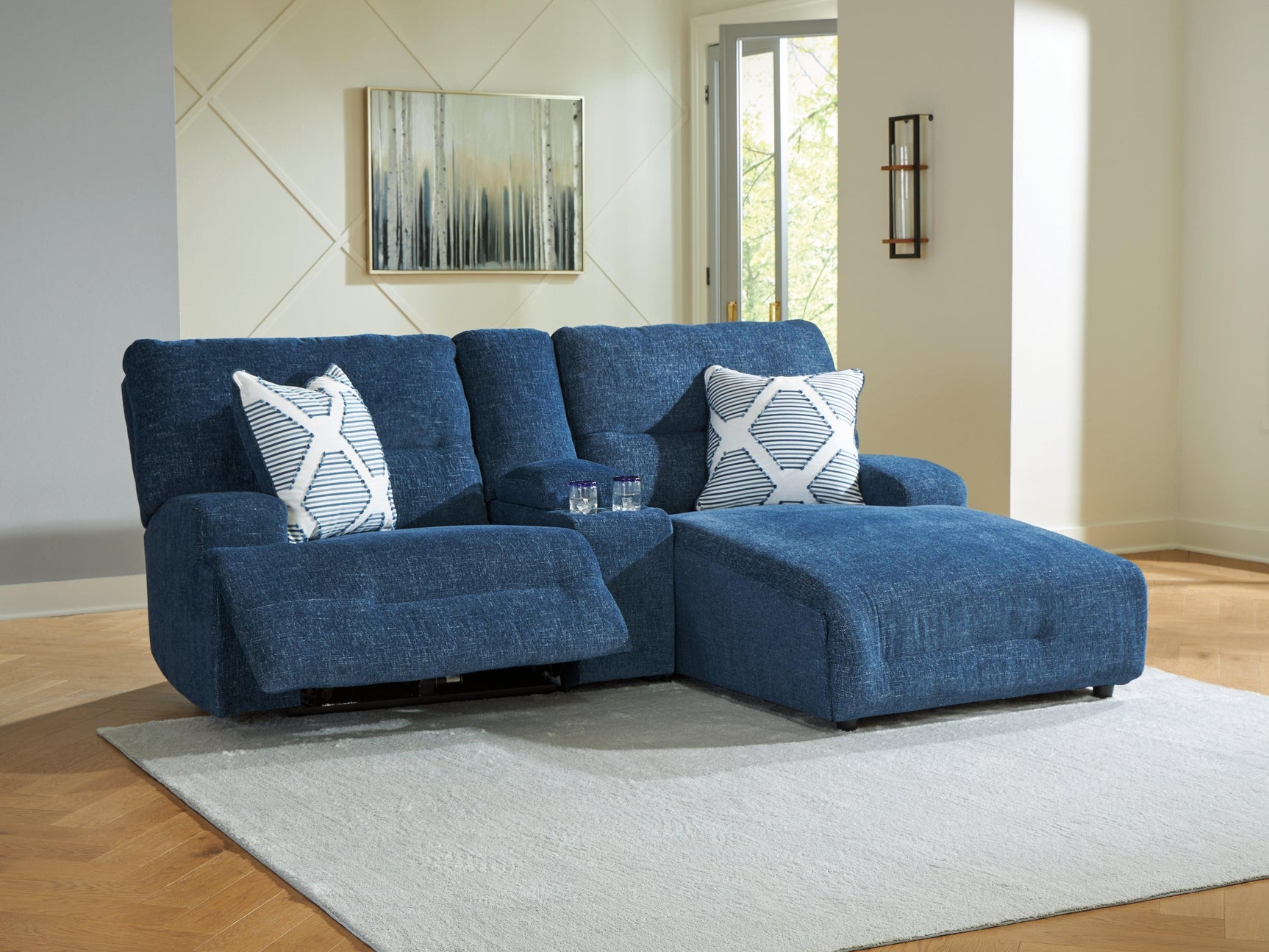 Acklen Place Navy Performance Fabric,Next-Gen Nuvella™ 3-Piece Power Reclining Sectional Sofa with Chaise
