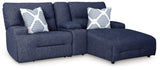 Acklen Place Navy Performance Fabric,Next-Gen Nuvella™ 3-Piece Power Reclining Sectional Sofa with Chaise