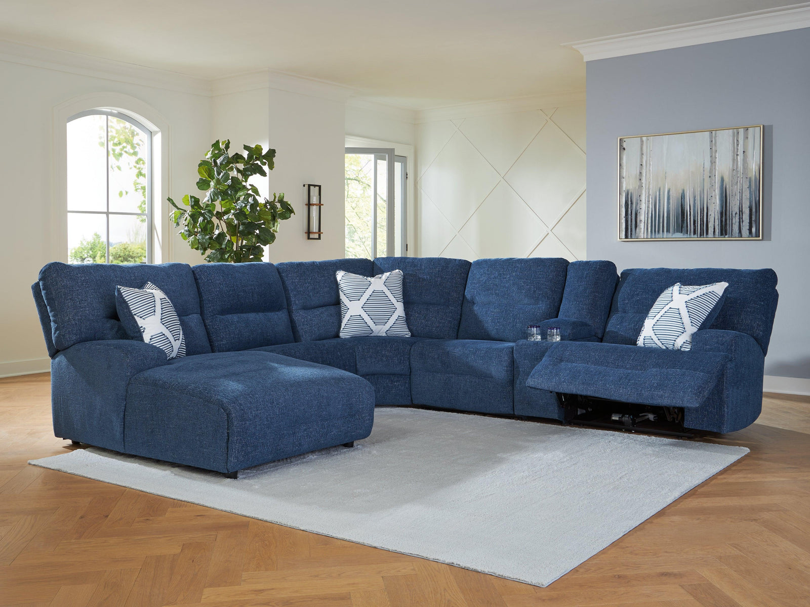 Acklen Place Navy Performance Fabric,Next-Gen Nuvella™ 6-Piece Power Reclining Sectional with Chaise