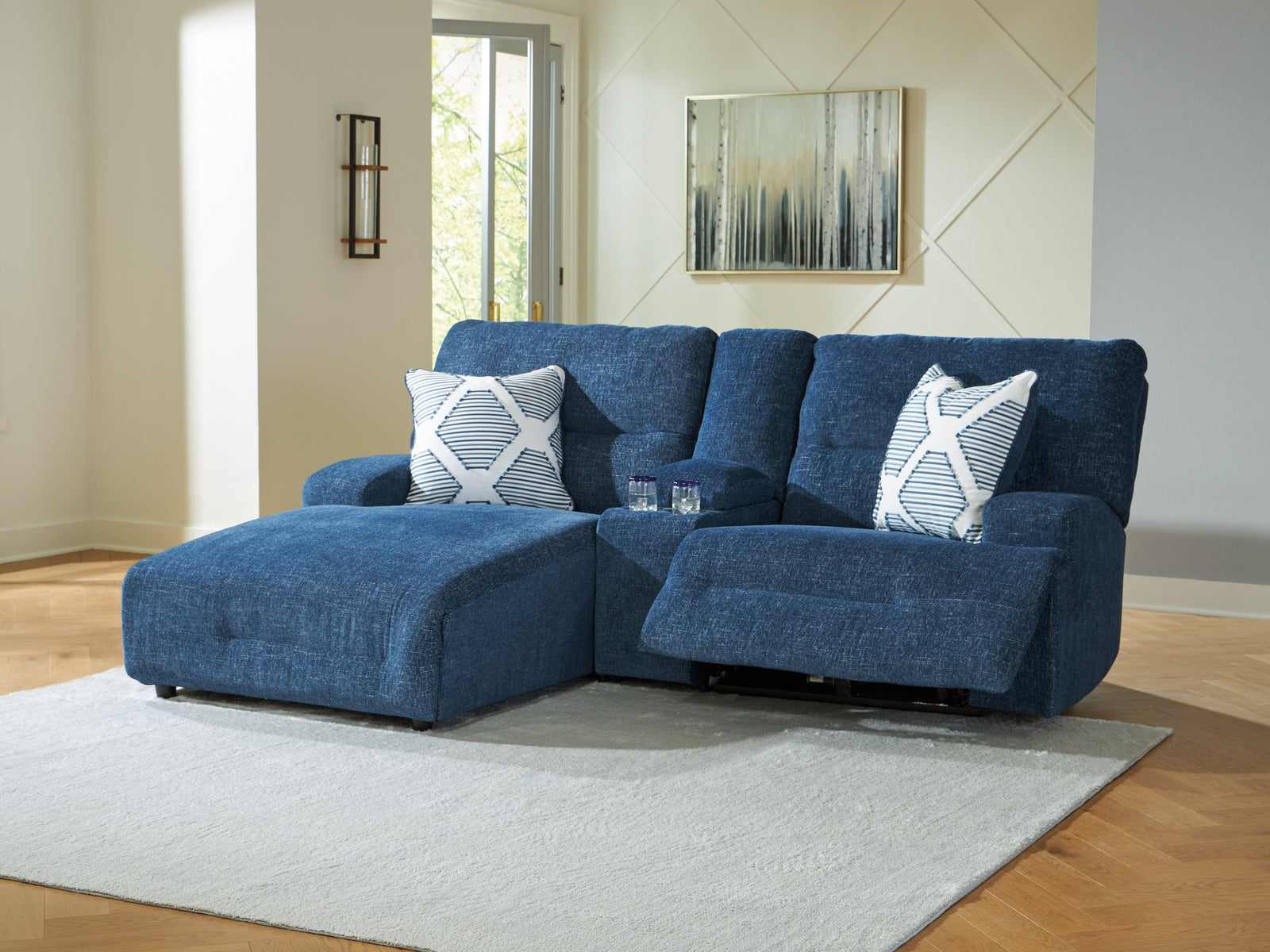 Acklen Place Navy Performance Fabric,Next-Gen Nuvella™ 3-Piece Power Reclining Sectional Sofa with Chaise