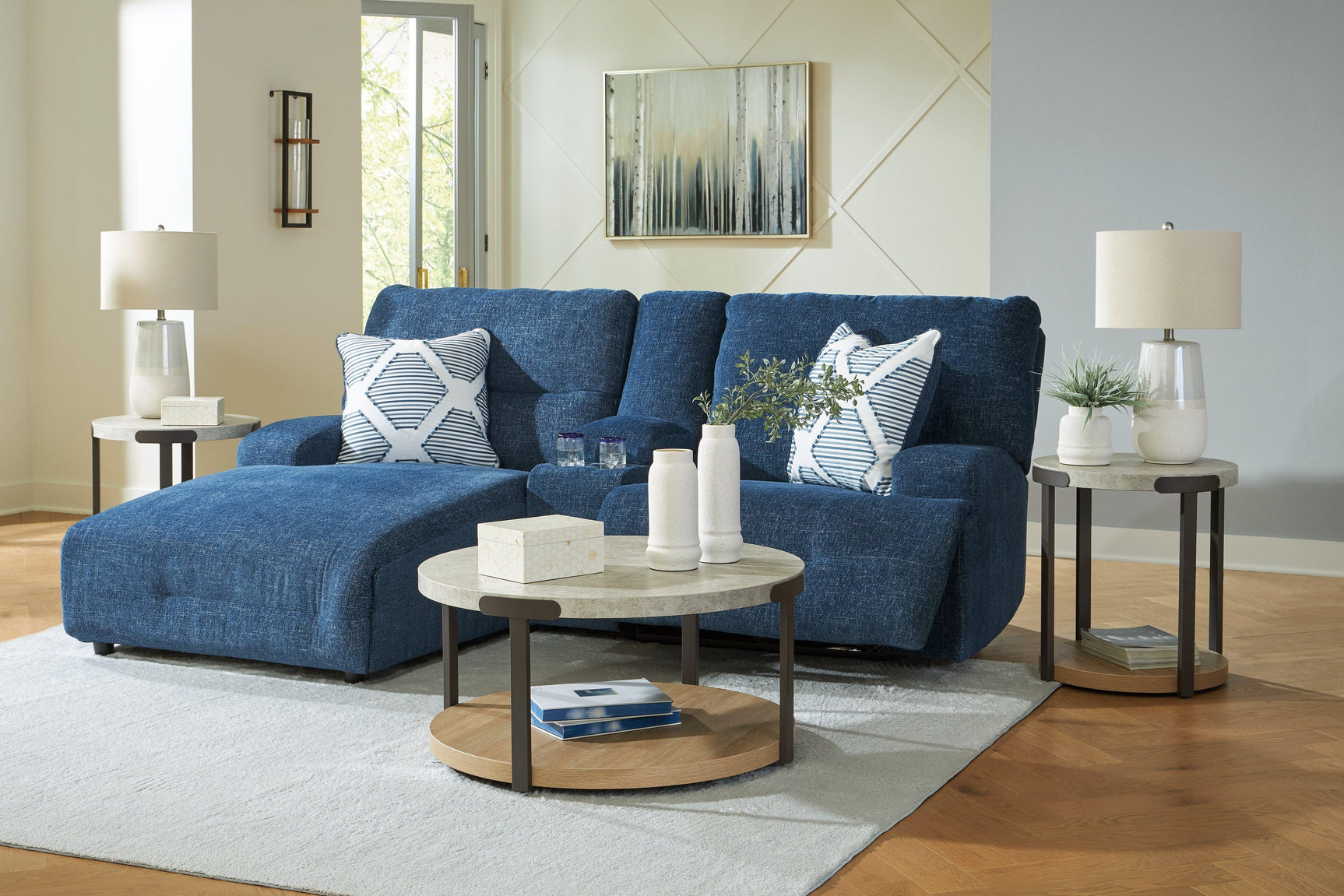 Acklen Place Navy Performance Fabric,Next-Gen Nuvella™ 3-Piece Power Reclining Sectional Sofa with Chaise