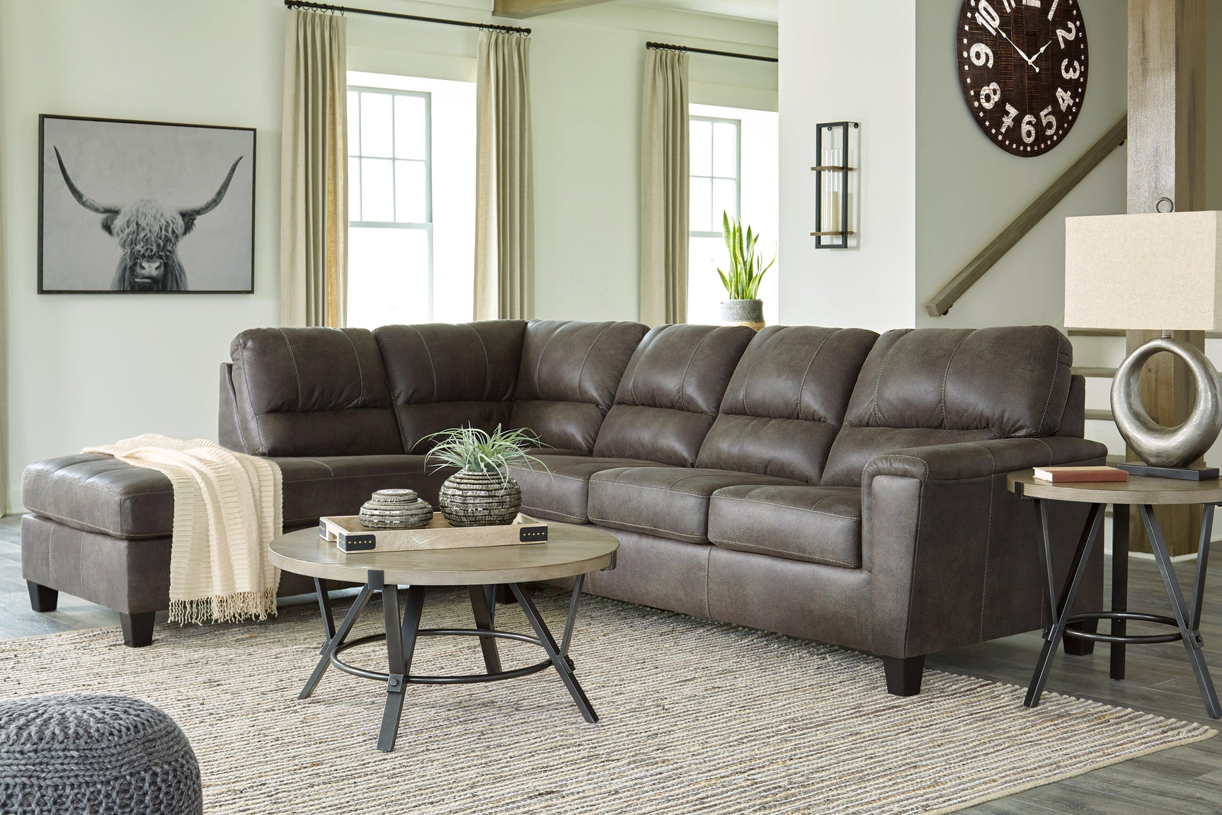 Navi Smoke Faux Leather 2-Piece Sectional With Chaise 94002S1 - Ella Furniture