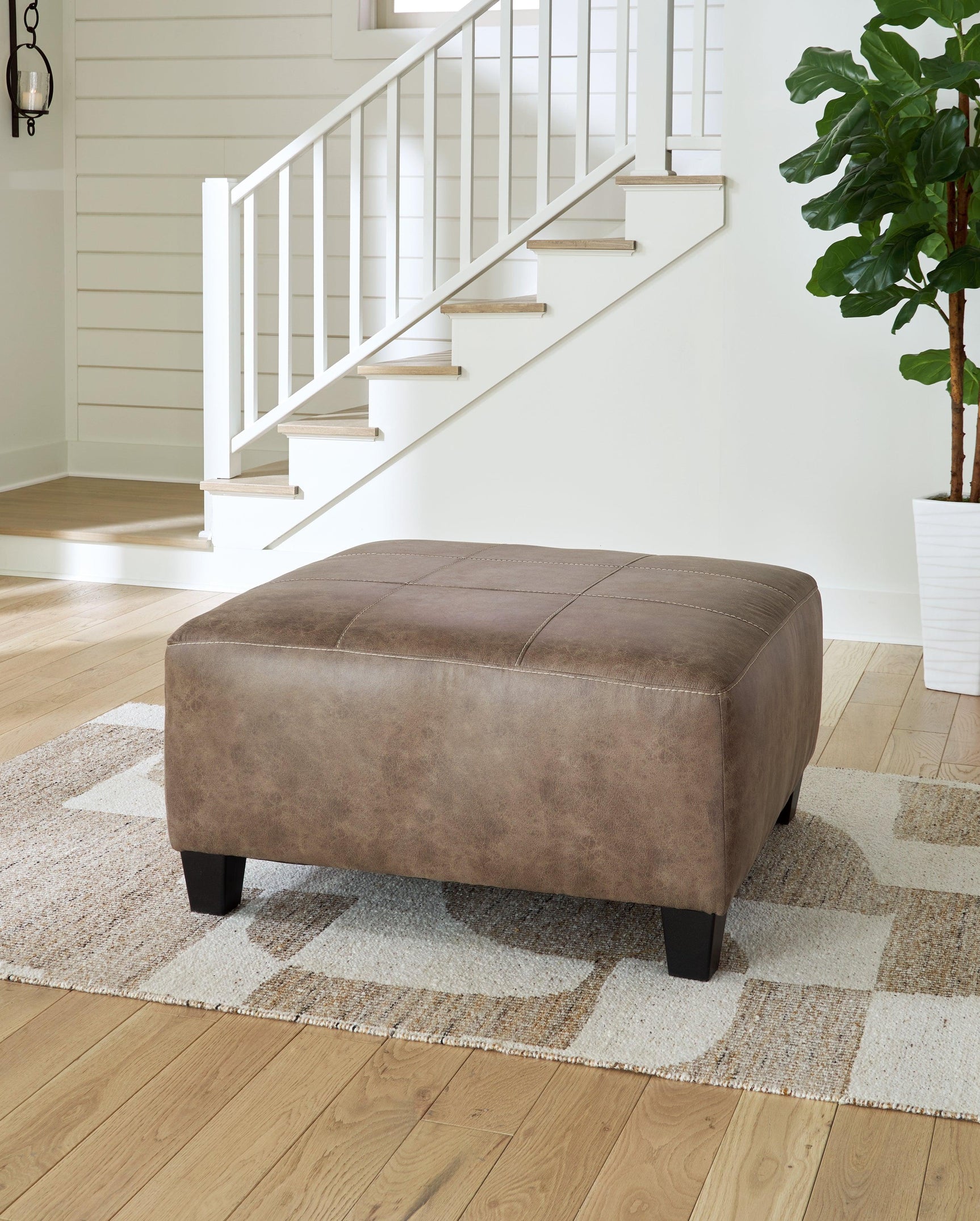 Navi Fossil Faux Leather Oversized Accent Ottoman - Ella Furniture