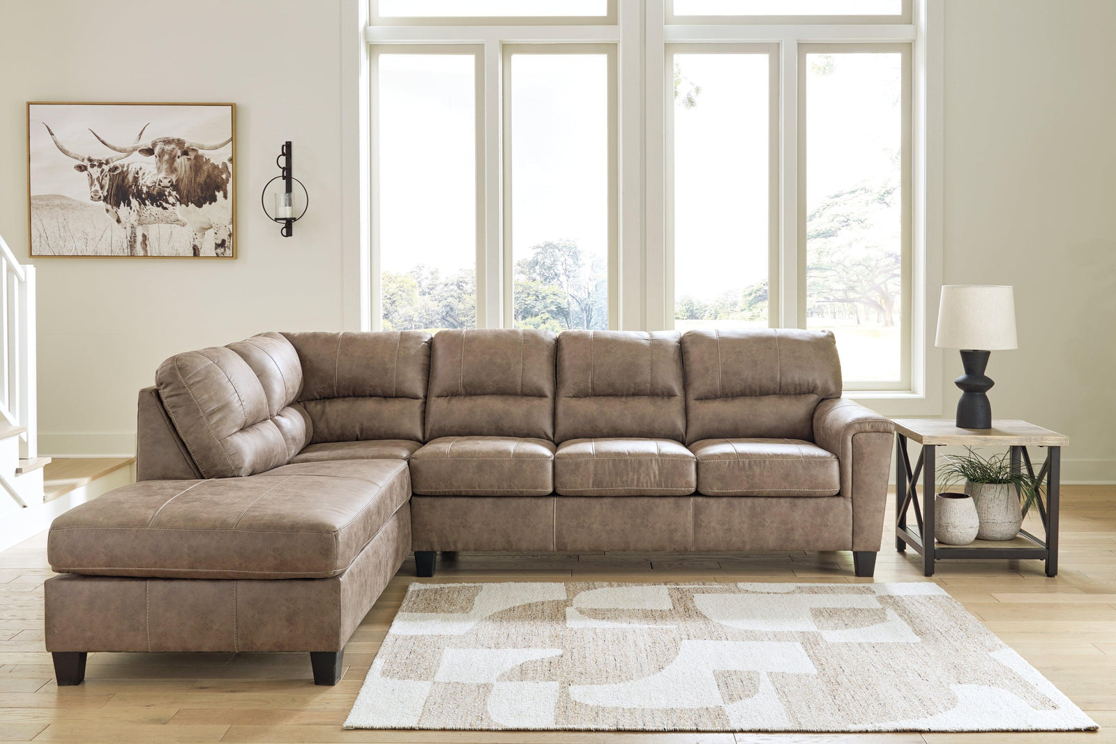 Navi Fossil Faux Leather 2-Piece Sectional Sofa Sleeper Chaise