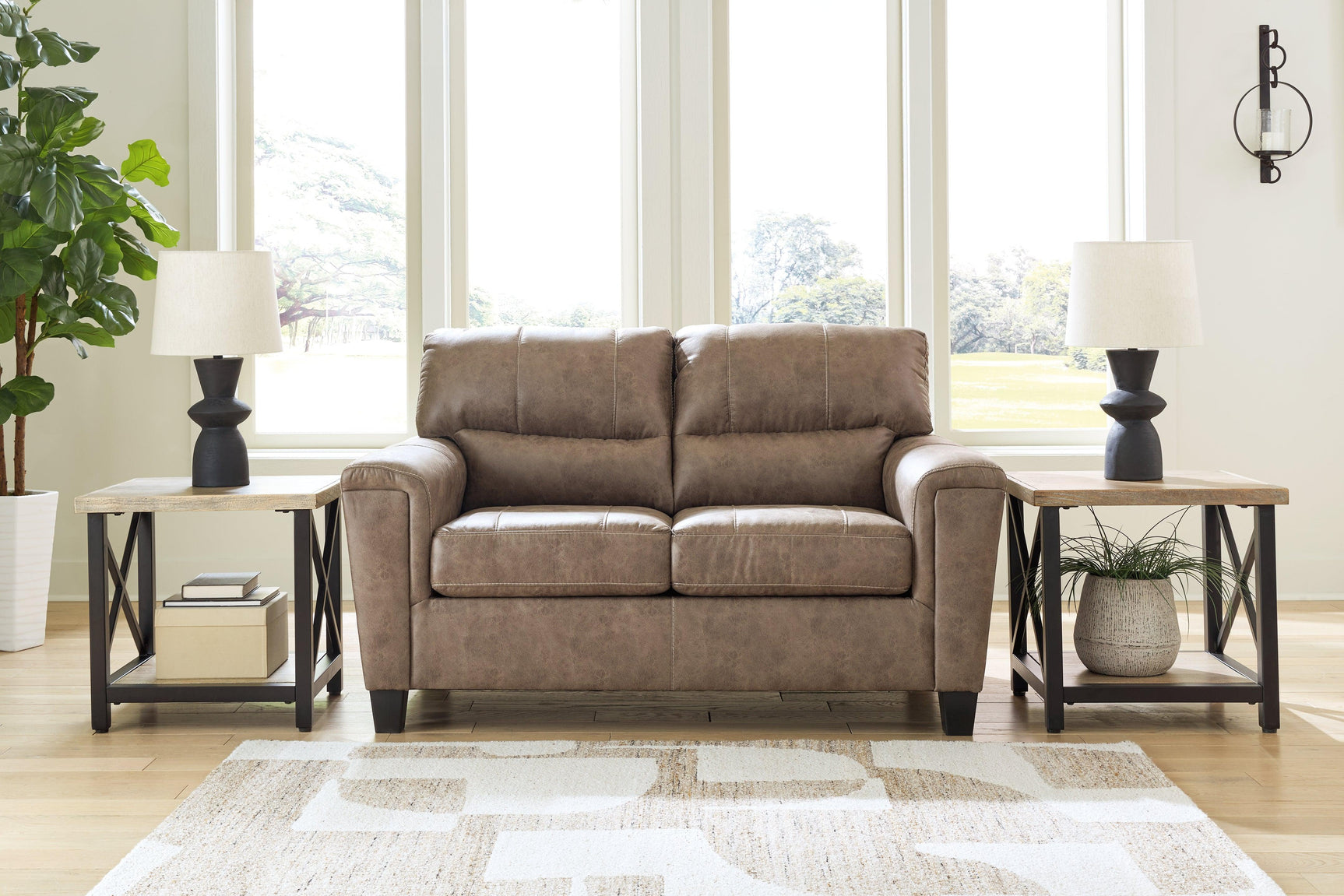 Navi Fossil Faux Leather Loveseat - Ella Furniture