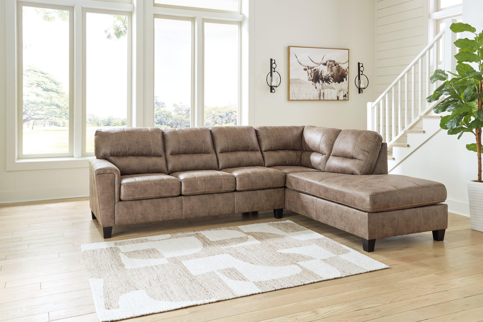 Navi Fossil Faux Leather 2-Piece Sectional Sofa Sleeper Chaise