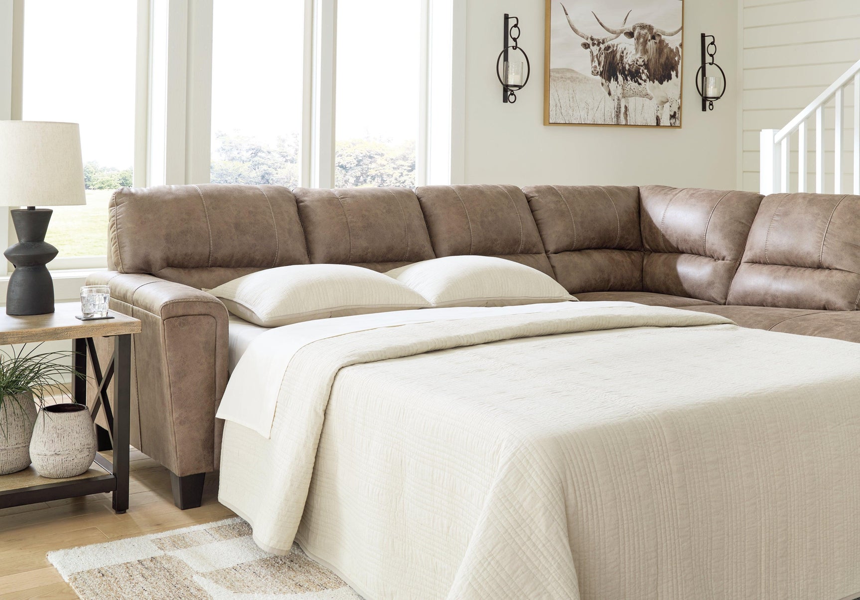 Navi Fossil Faux Leather 2-Piece Sectional Sofa Sleeper Chaise