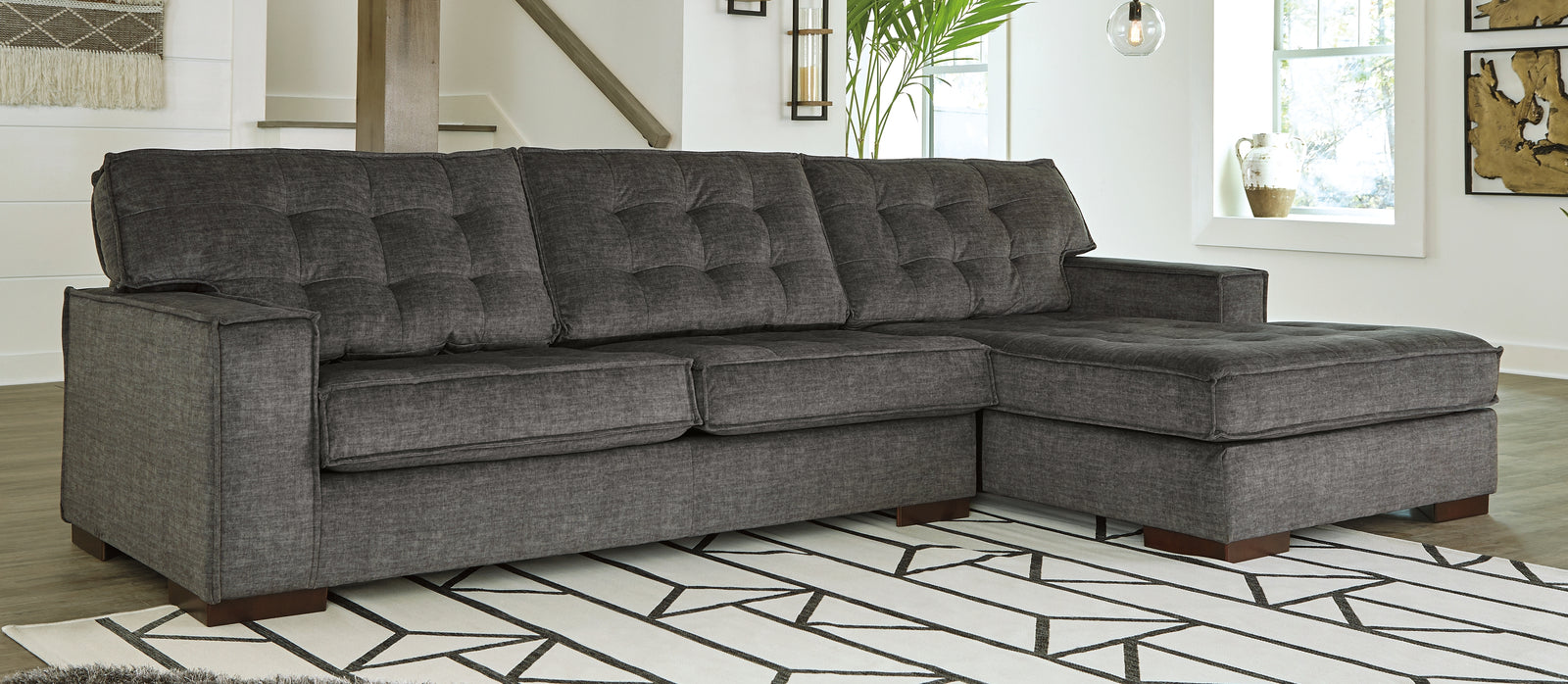 Coulee Point Charcoal Chenille 2-Piece Sectional With Chaise 94401S2