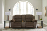 Dorman Chocolate Microfiber Reclining Loveseat with Console