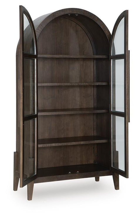 Benhall Dark Brown Accent Cabinet — angled view