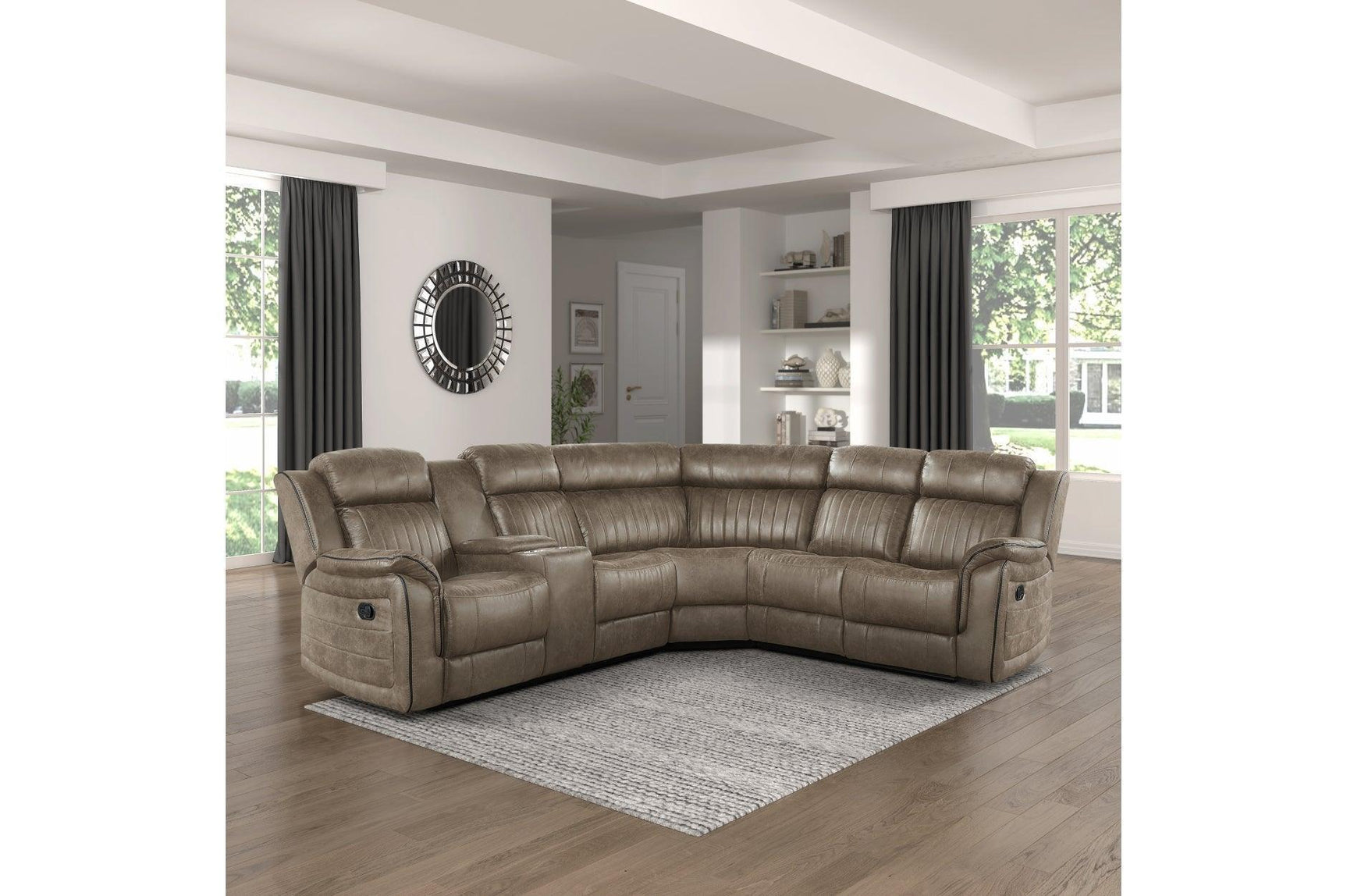 Centeroak Brown Gray Faux Leather Reclining Sectional