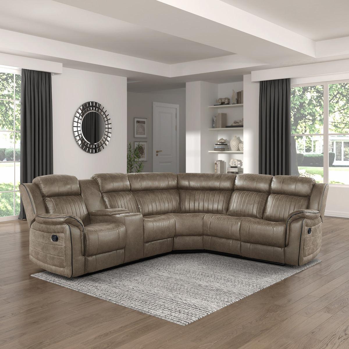 Centeroak Sandy Brown 3-Piece Reclining Sectional with Left Console