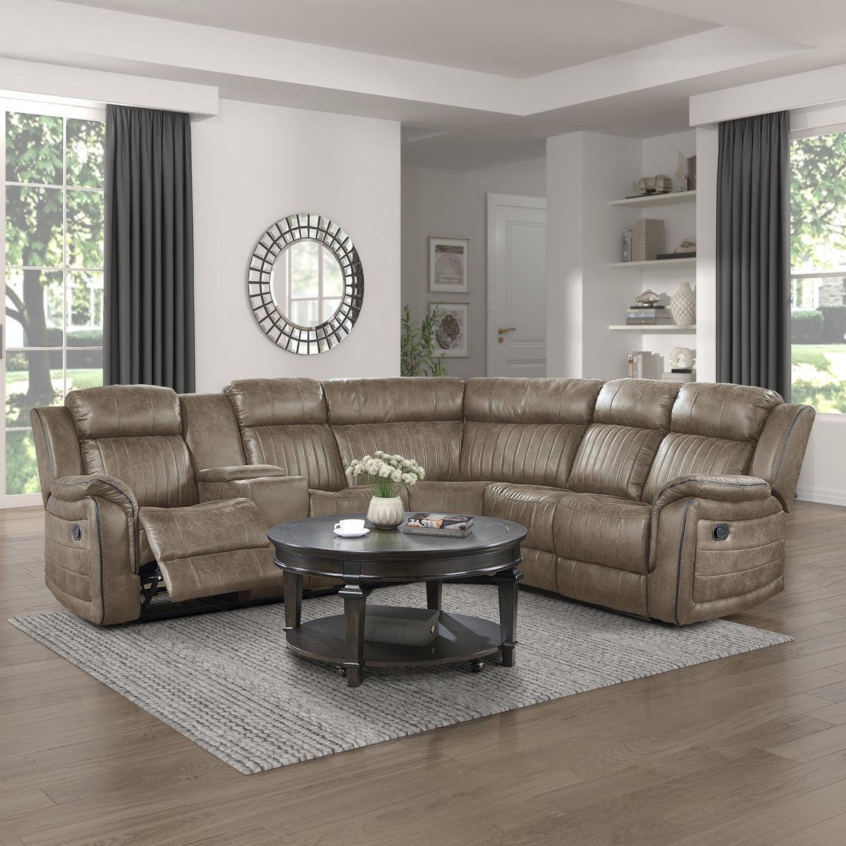 Centeroak Sandy Brown 3-Piece Reclining Sectional with Left Console
