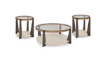 Glass-Top Faux Travertine Coffee Table Set with Gold-Tone Frame — product view