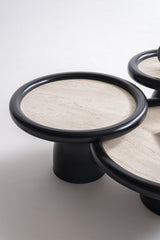 Romena Black Travertine 3-Piece Coffee Table Set