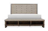 Gray Modern Traditional Solid Wood Veneers Fabric Upholstered Tufted Shelves Bedroom Set - Ella Furniture