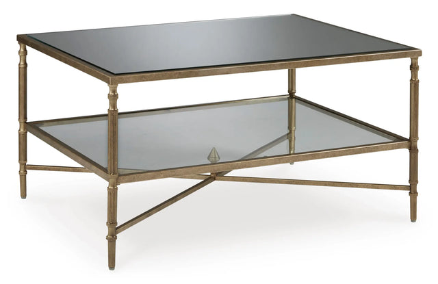 Aged Gold Mirrored Coffee Table with Glass Shelf — product view