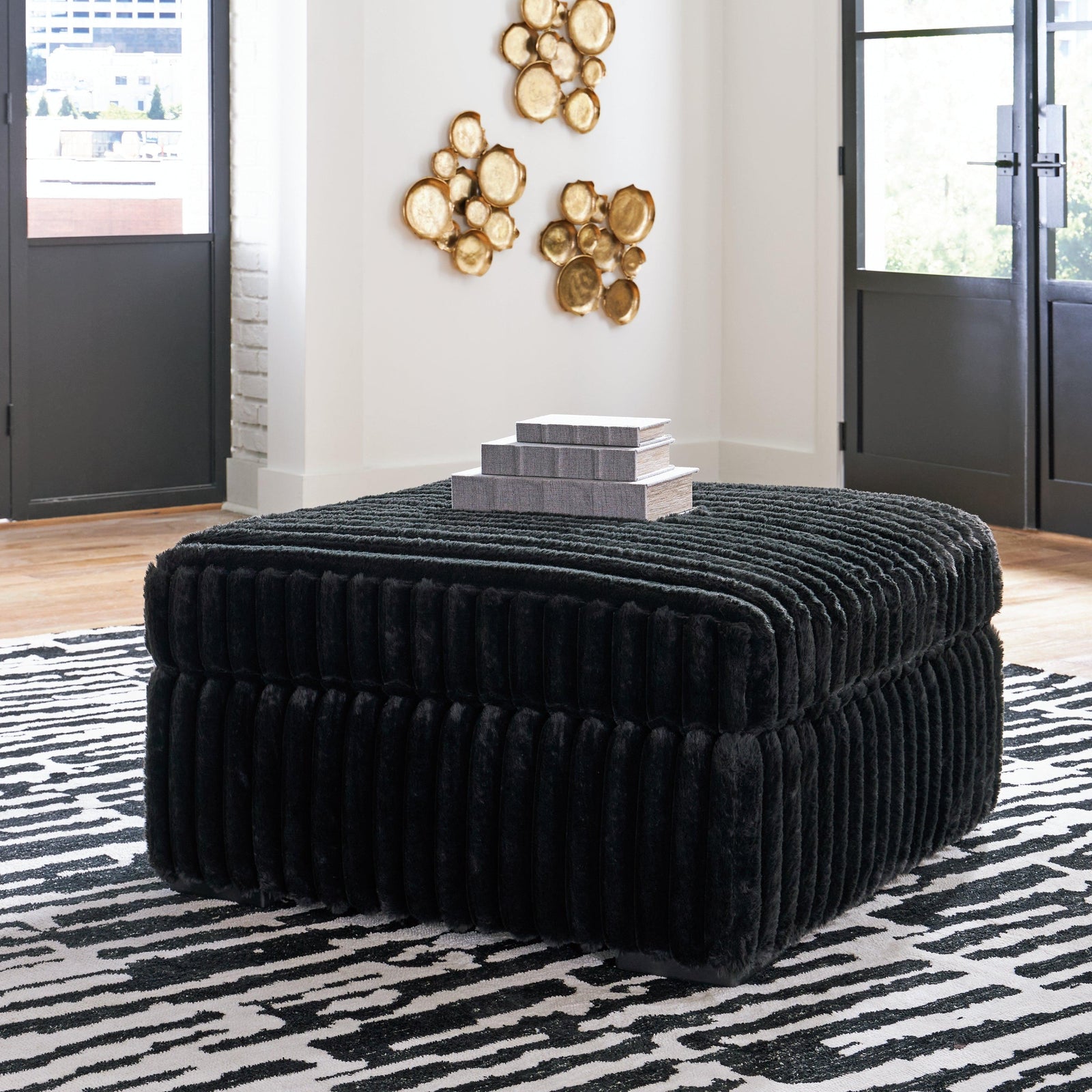 Midnight-Madness Onyx Velvet Oversized Accent Ottoman