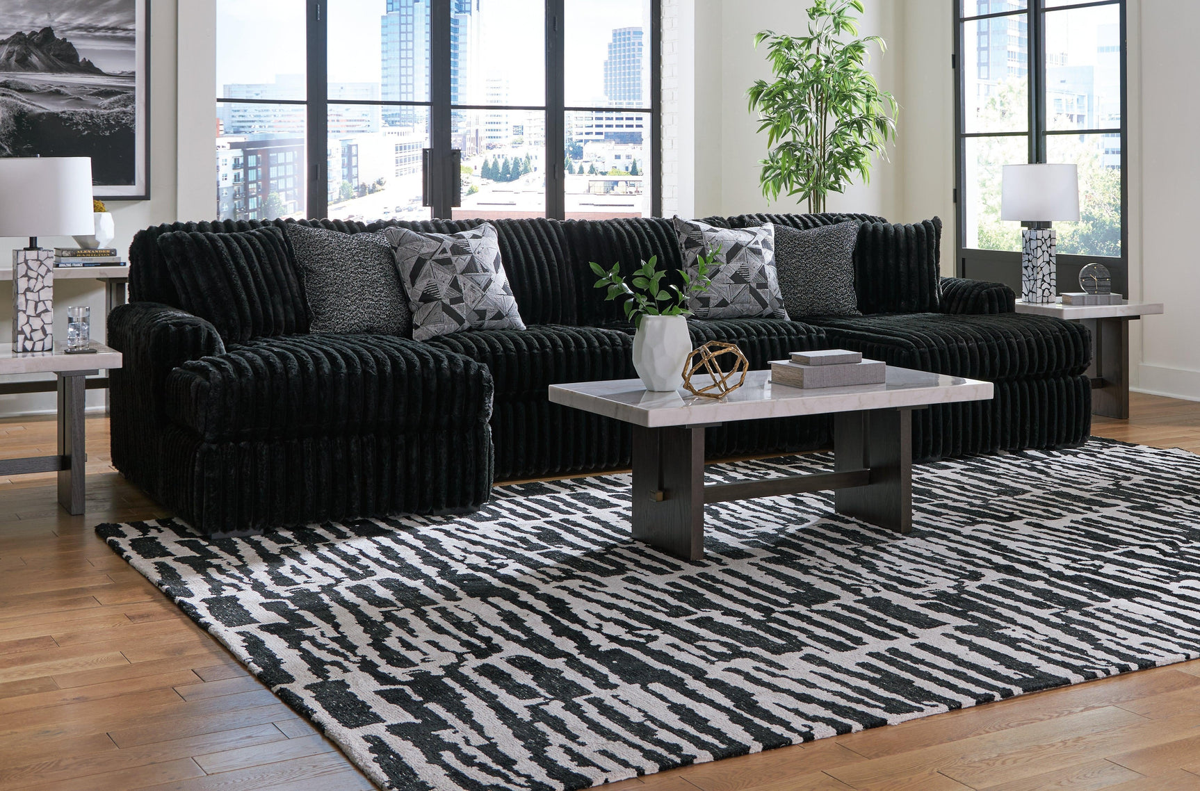 Midnight-Madness Onyx Velvet 3-Piece Sectional with Chaise