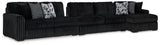 Midnight-Madness Onyx Velvet 3-Piece Sectional with Chaise