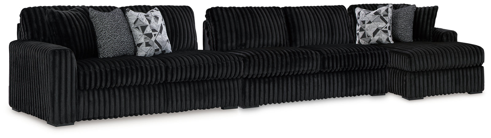 Midnight-Madness Onyx Velvet 3-Piece Sectional with Chaise