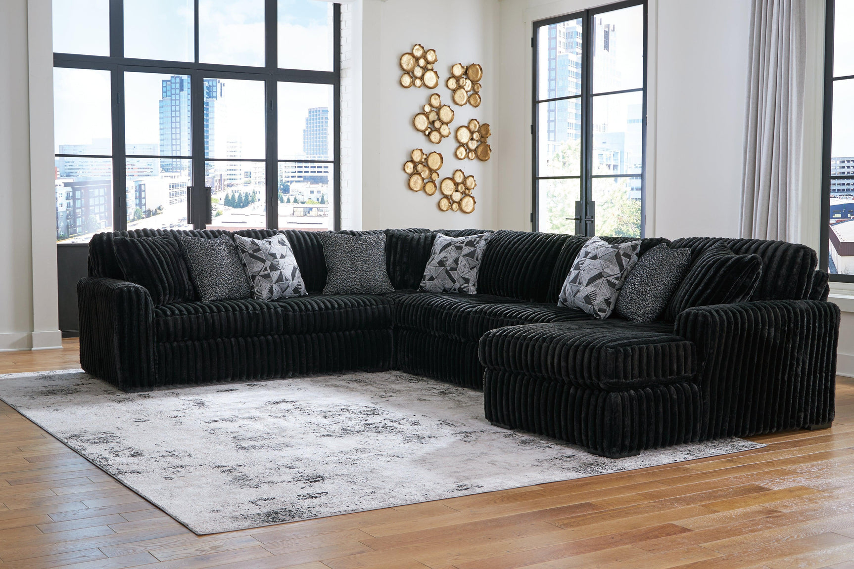 Midnight-Madness Onyx Velvet 4-Piece Sectional with Chaise