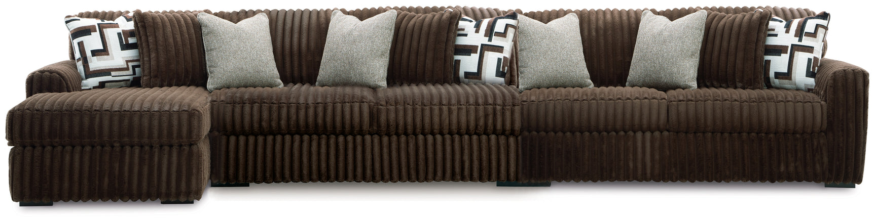 Midnight-Madness Chocolate Velvet 3-Piece Sectional with Chaise