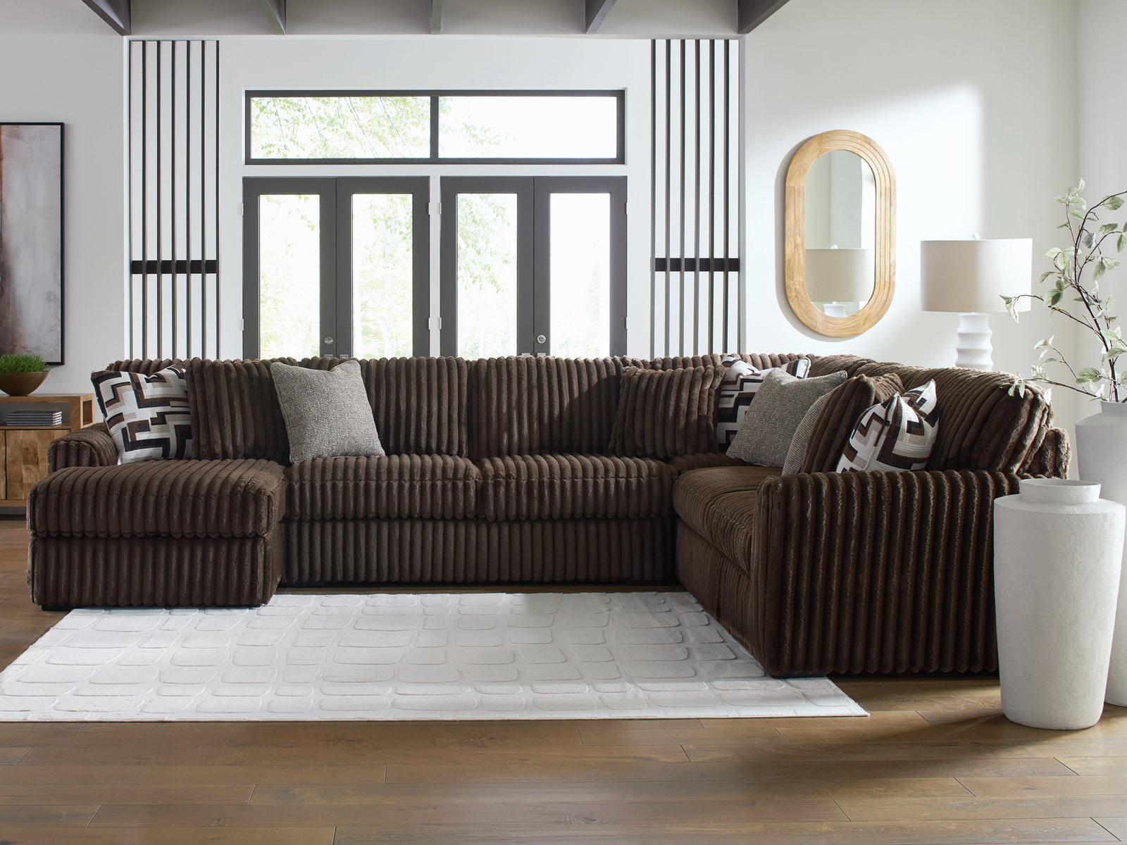 Midnight-Madness Chocolate Velvet 4-Piece Sectional with Chaise