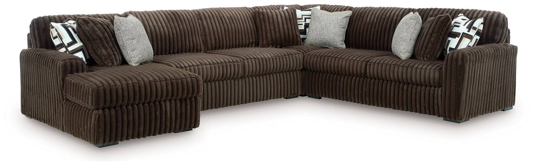 Midnight-Madness Chocolate Velvet 4-Piece Sectional with Chaise