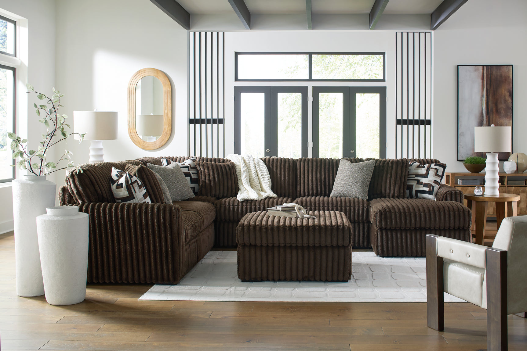 Midnight-Madness Chocolate Velvet 3-Piece Sectional with Chaise