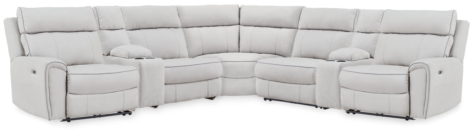 Social Pointe Pearl/Ash Chenille 7-Piece Reclining Sectional with Storage Consoles