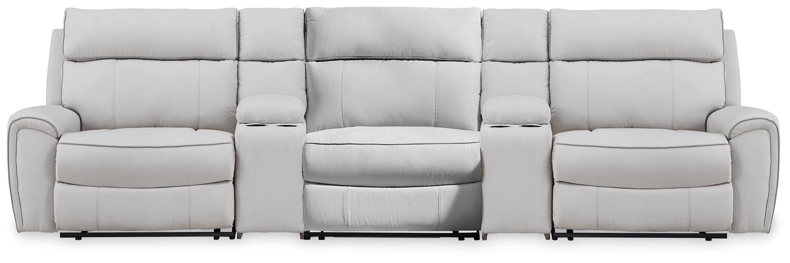 Social Pointe Pearl/Ash Chenille 5-Piece Reclining Sectional with Storage Consoles