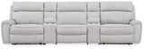 Social Pointe Pearl/Ash Chenille 5-Piece Power Reclining Sectional