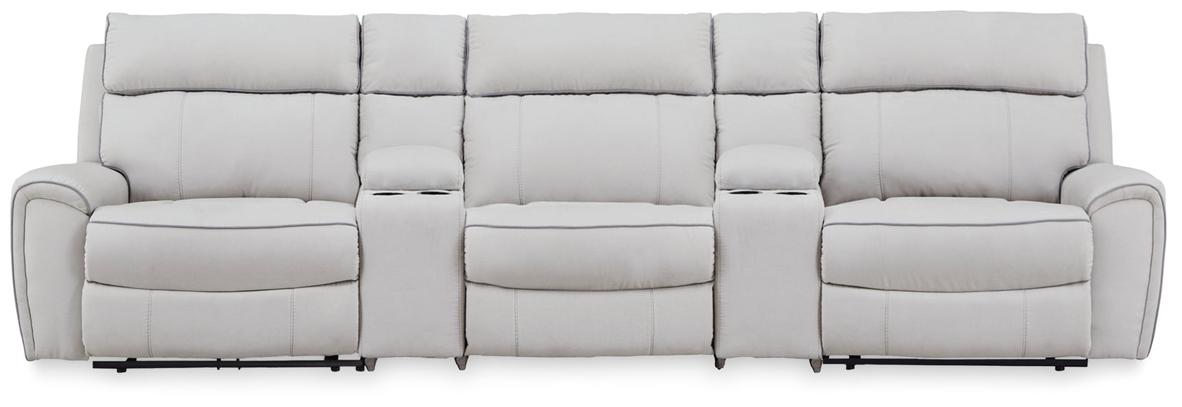 Social Pointe Pearl/Ash Chenille 5-Piece Power Reclining Sectional