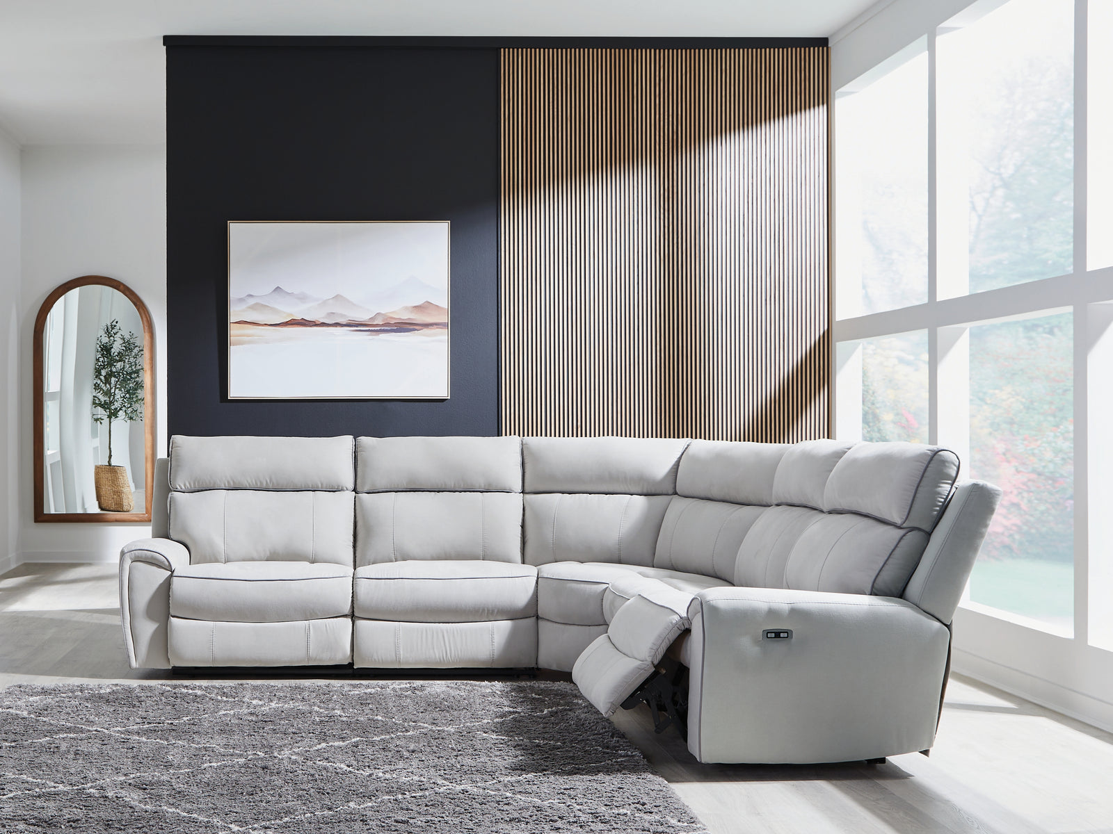Social Pointe Pearl/Ash Chenille 5-Piece Power Reclining Sectional