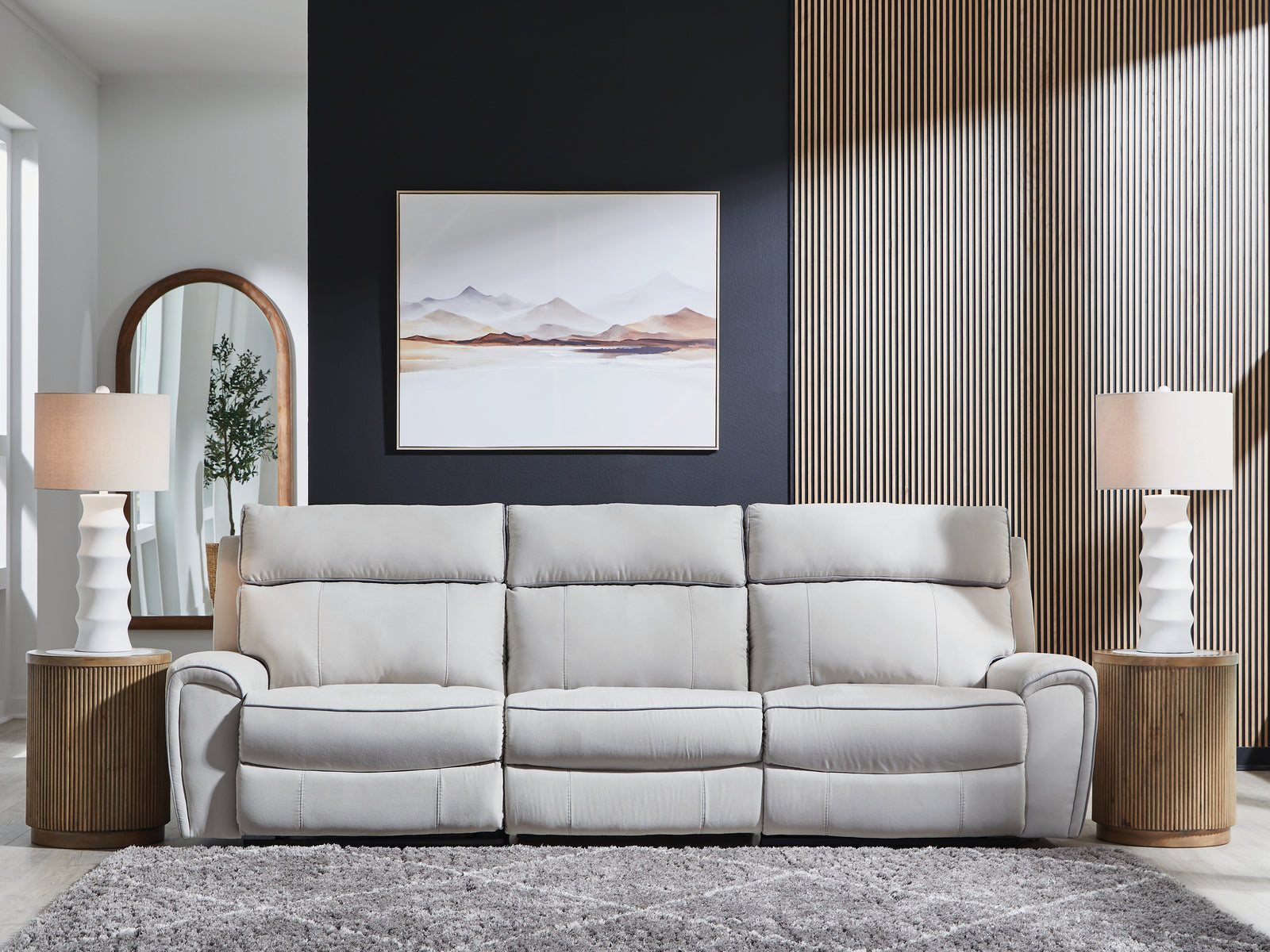 Social Pointe Pearl/Ash Chenille 3-Piece Power Reclining Sectional