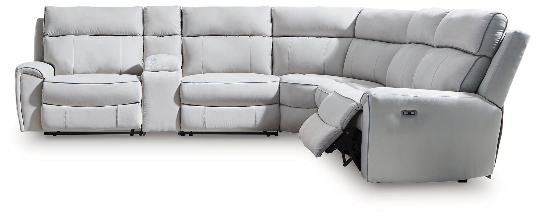 Social Pointe Pearl/Ash Chenille 6-Piece Reclining Sectional with Storage Console