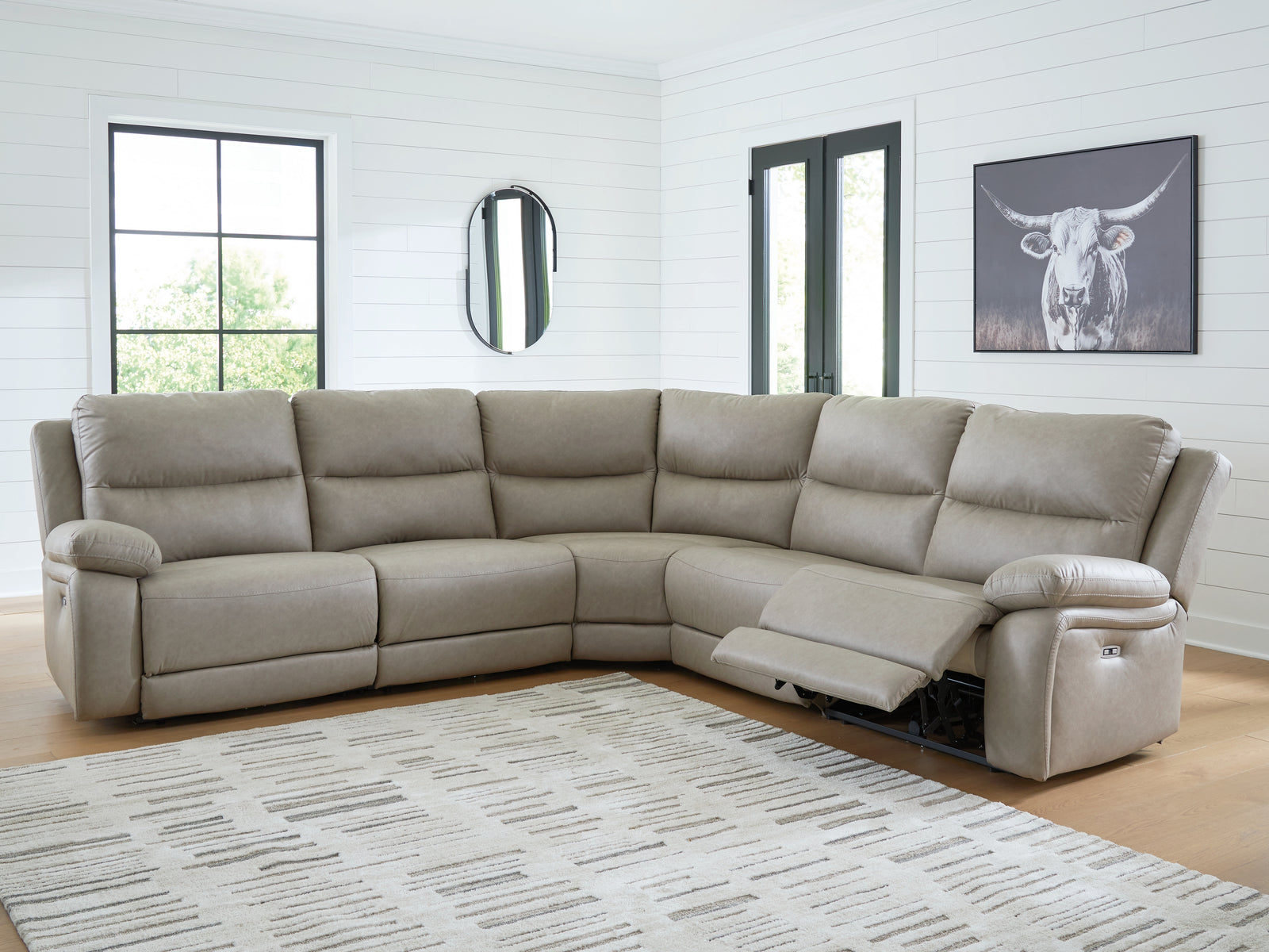 Narwhal Place Pebble Faux Leather 5-Piece Power Reclining Sectional