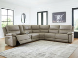 Narwhal Place Pebble Faux Leather 6-Piece Reclining Sectional with Storage Console
