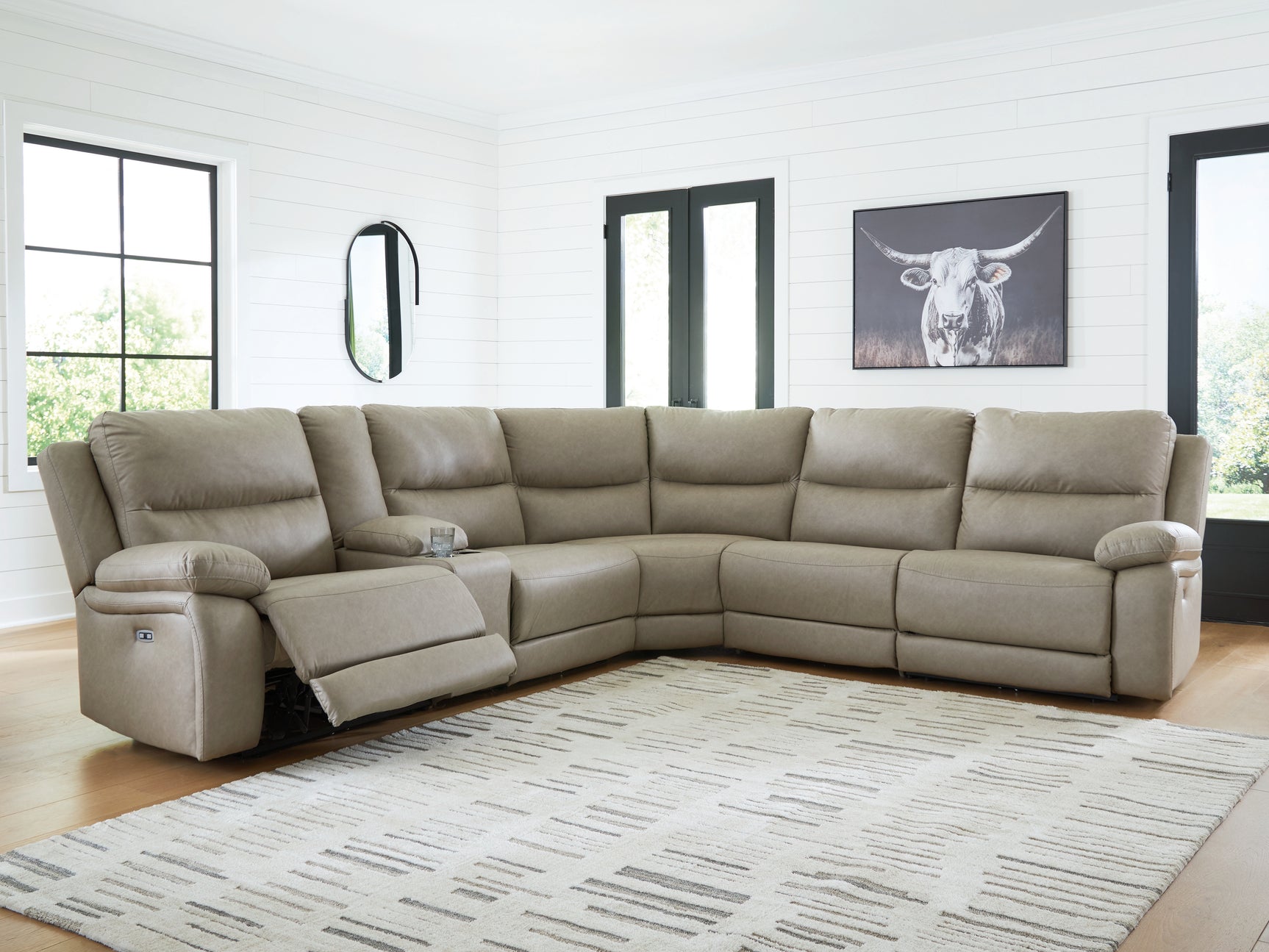 Narwhal Place Pebble Faux Leather 6-Piece Reclining Sectional with Storage Console