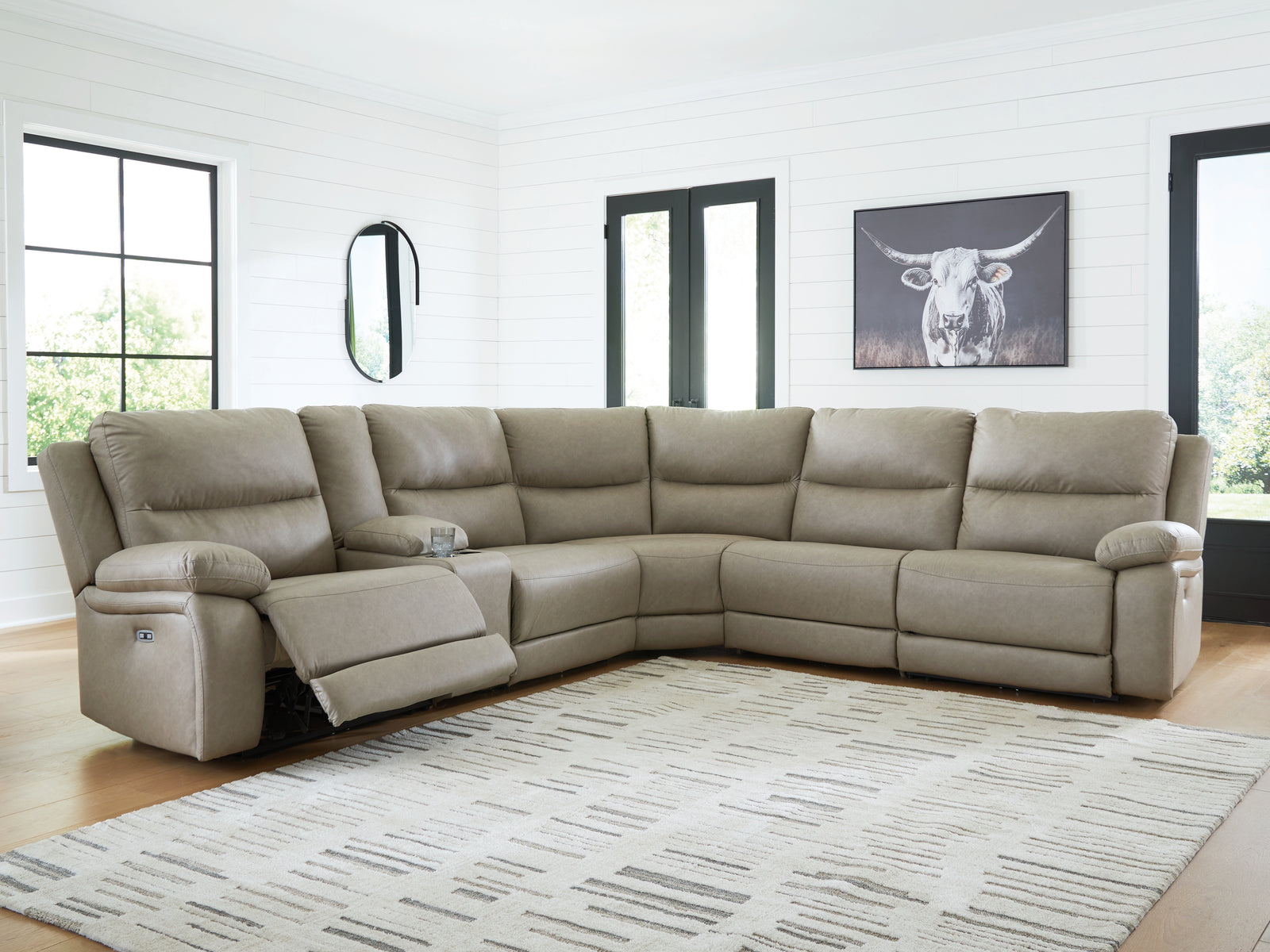 Narwhal Place Pebble Faux Leather 6-Piece Reclining Sectional with Storage Console