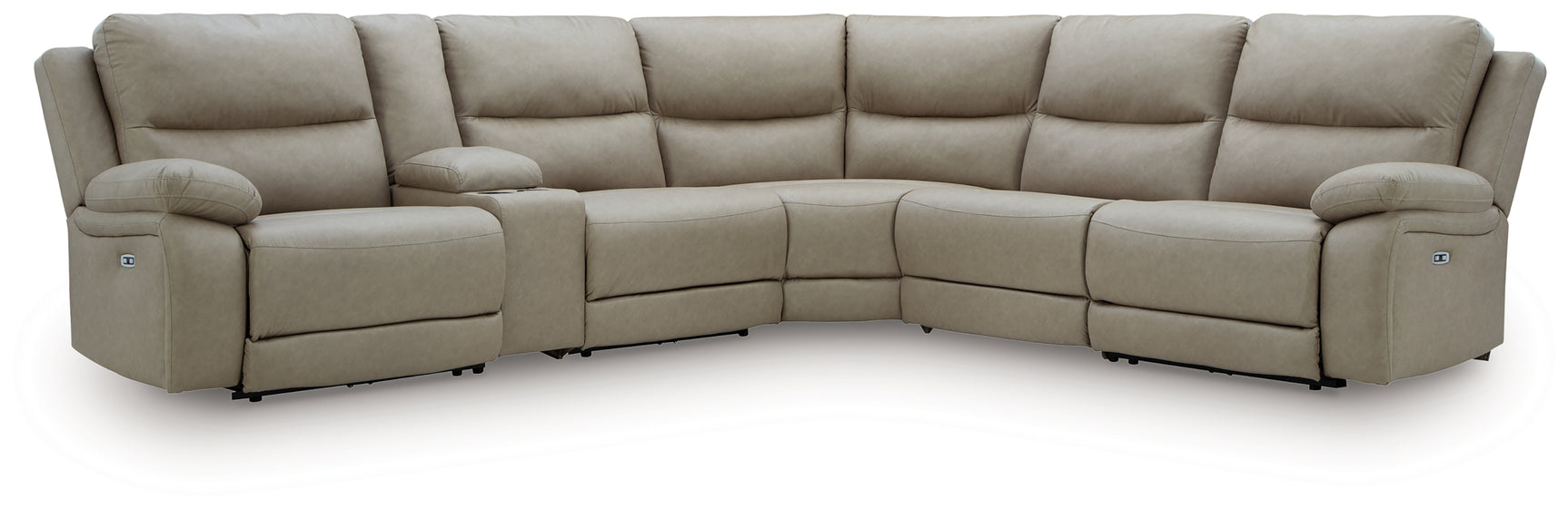 Narwhal Place Pebble Faux Leather 6-Piece Reclining Sectional with Storage Console