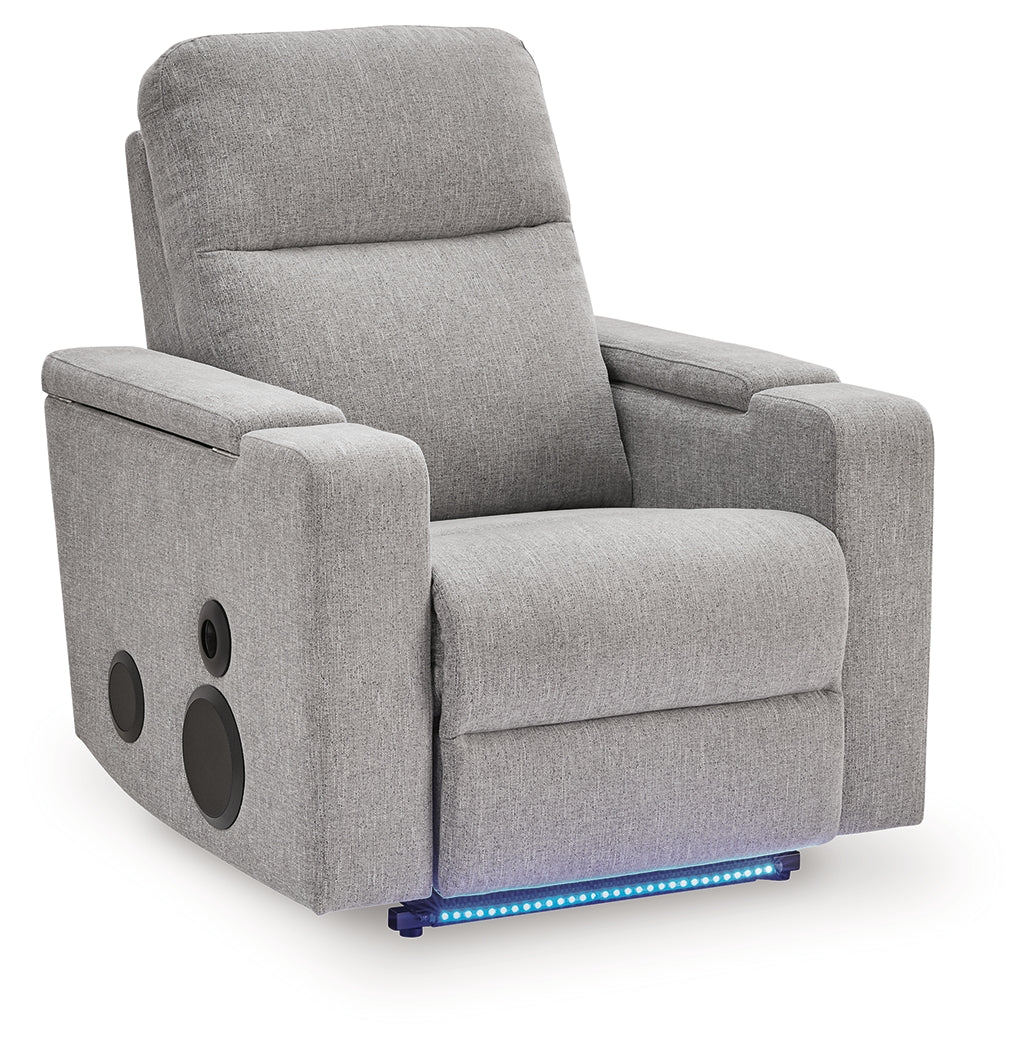 Pineland Pewter Performance Fabric,Next-Gen Nuvella™ Power Glider Recliner with Audio System