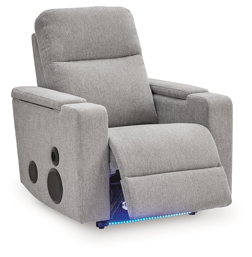 Pineland Pewter Performance Fabric,Next-Gen Nuvella™ Power Glider Recliner with Audio System