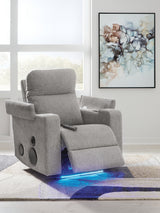Pineland Pewter Performance Fabric,Next-Gen Nuvella™ Power Glider Recliner with Audio System