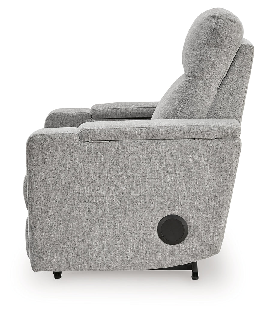 Pineland Pewter Performance Fabric,Next-Gen Nuvella™ Power Glider Recliner with Audio System