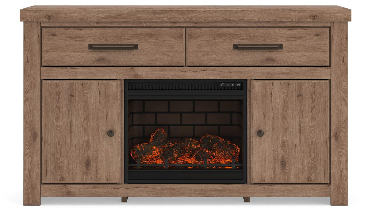 Garistyn Brown 62" TV Stand with Electric Fireplace — front view