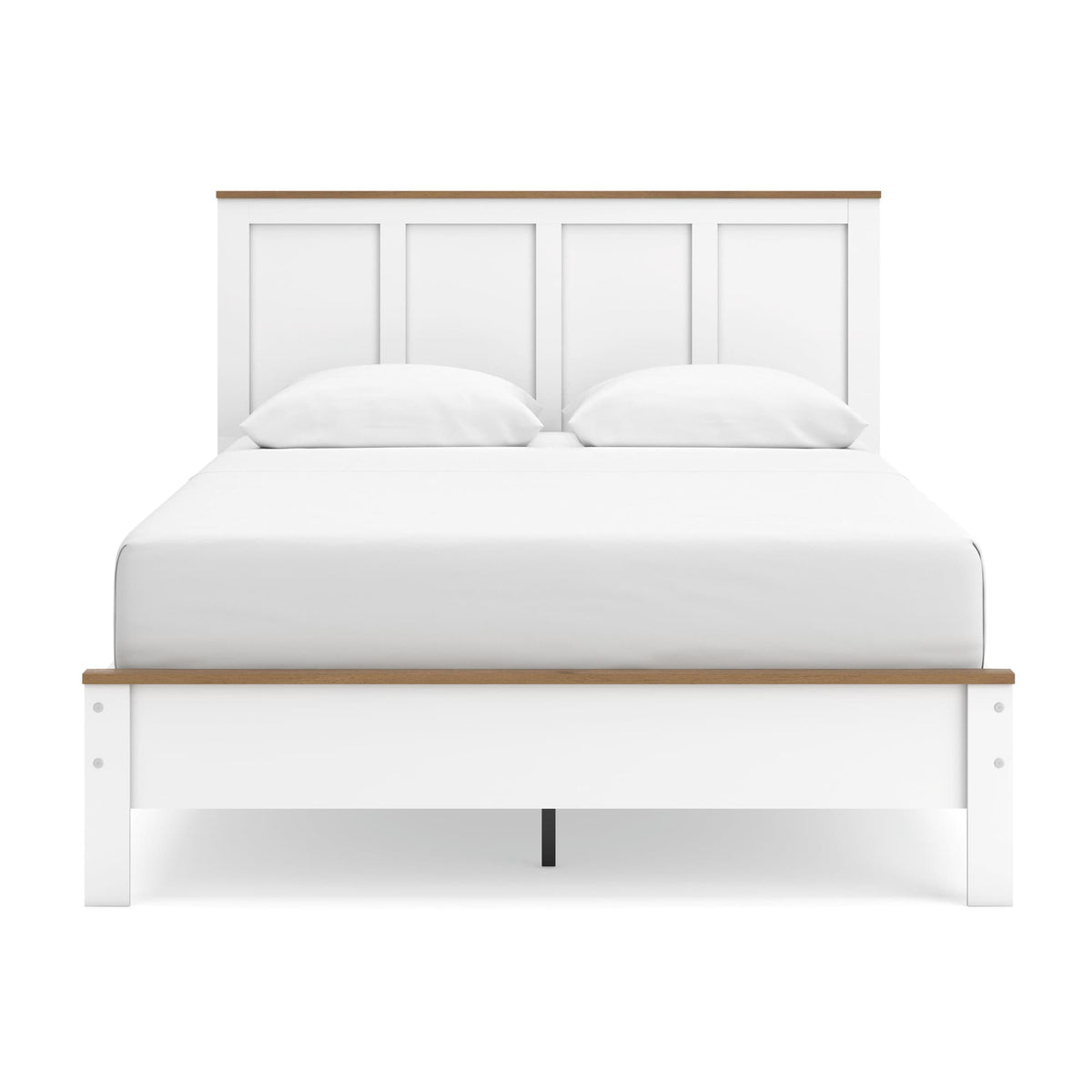 Kerisden White/Brown Queen Panel Complete Bed Frame — front view