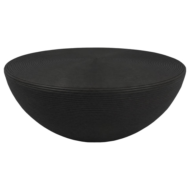 Macedo Round Ribbed Rattan Drum Coffee Table Black — product view