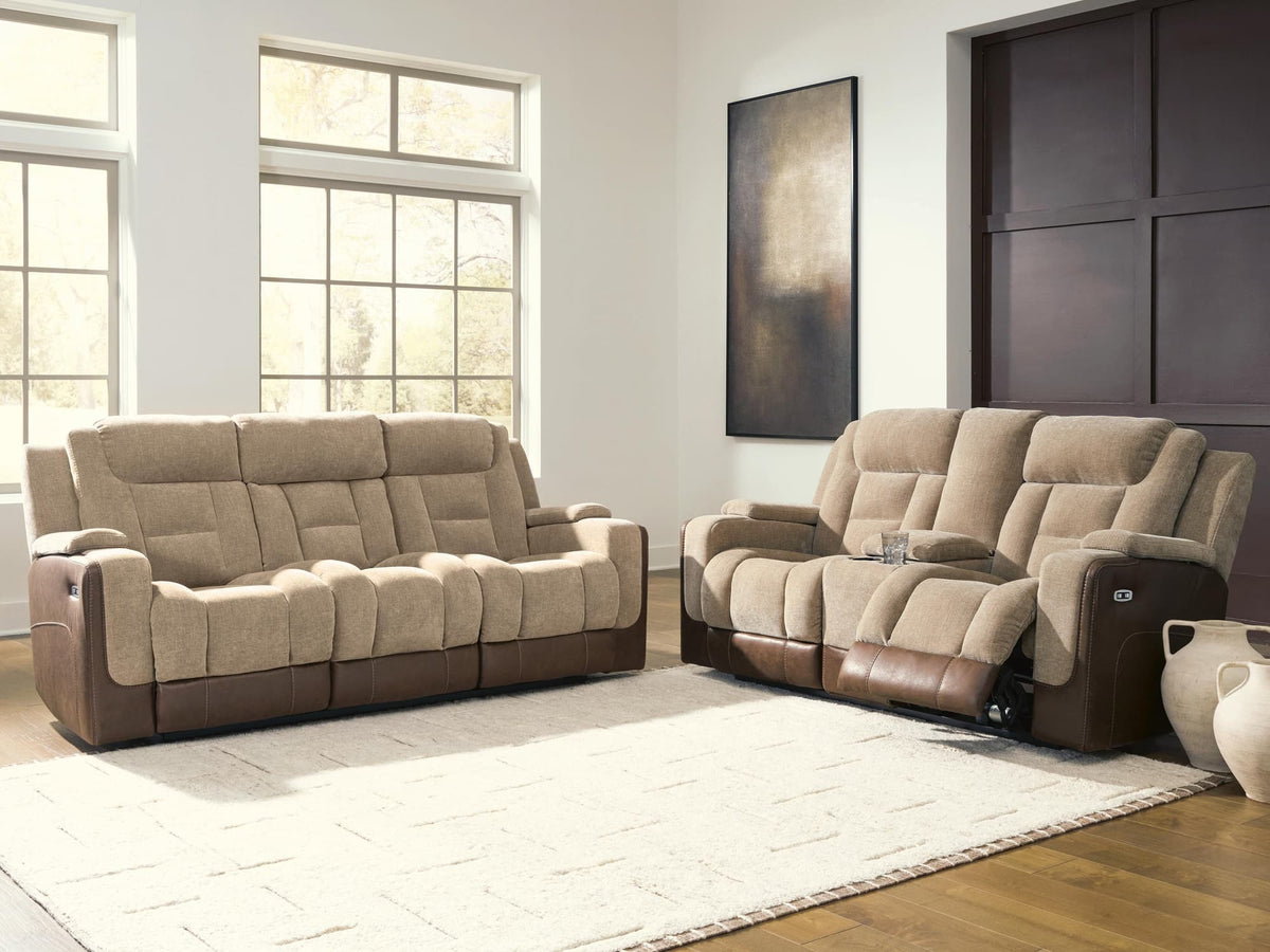 Mixed Brownstone Motion Sofa and Loveseat — product image 2